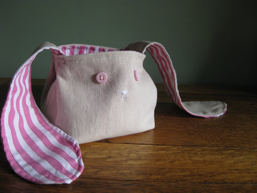 Linen bunny Easter fabric basket
