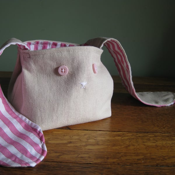 Linen bunny Easter fabric basket - Folksy