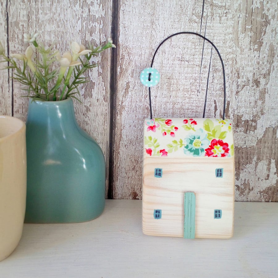 Painted Wooden Floral Hanging House