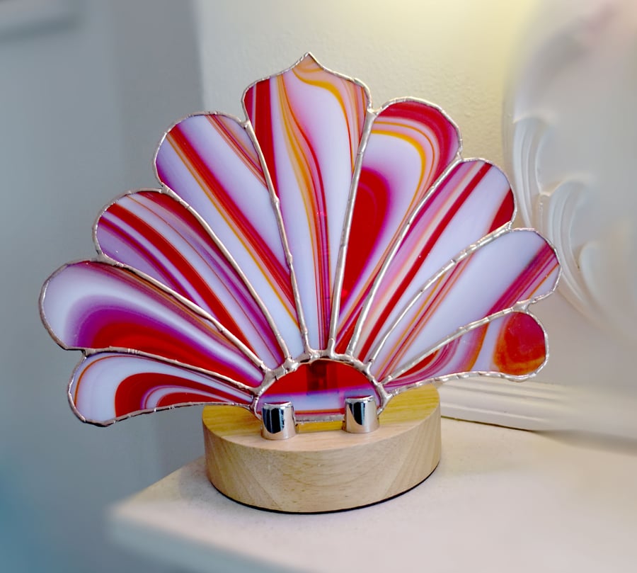 Stained Glass Fan Lamp Fully Wired  Strawberries and Cream 