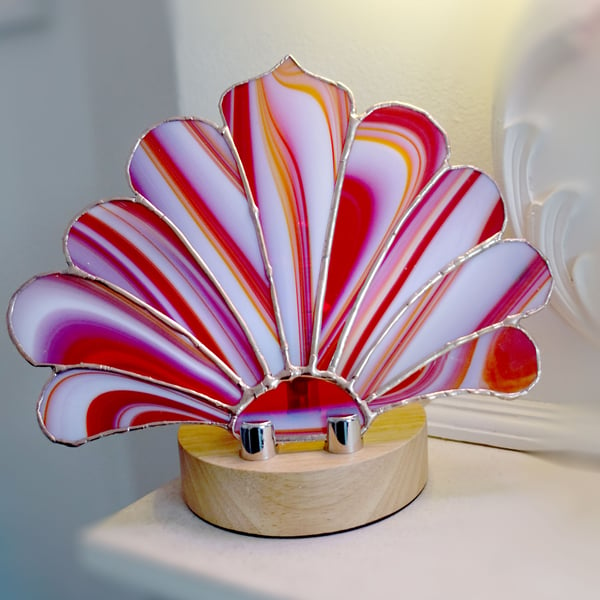 Strawberries and Cream Stained Glass Fan Lamp Fully Wired 