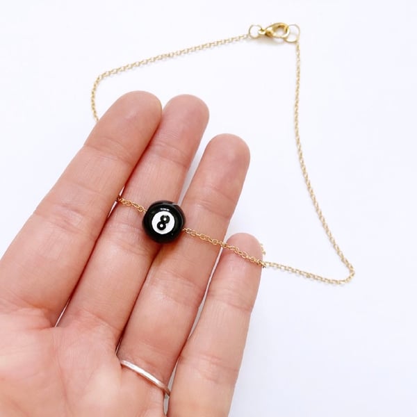Magic 8 Ball Necklace, Gold Plated Chain, Quirky Jewelry