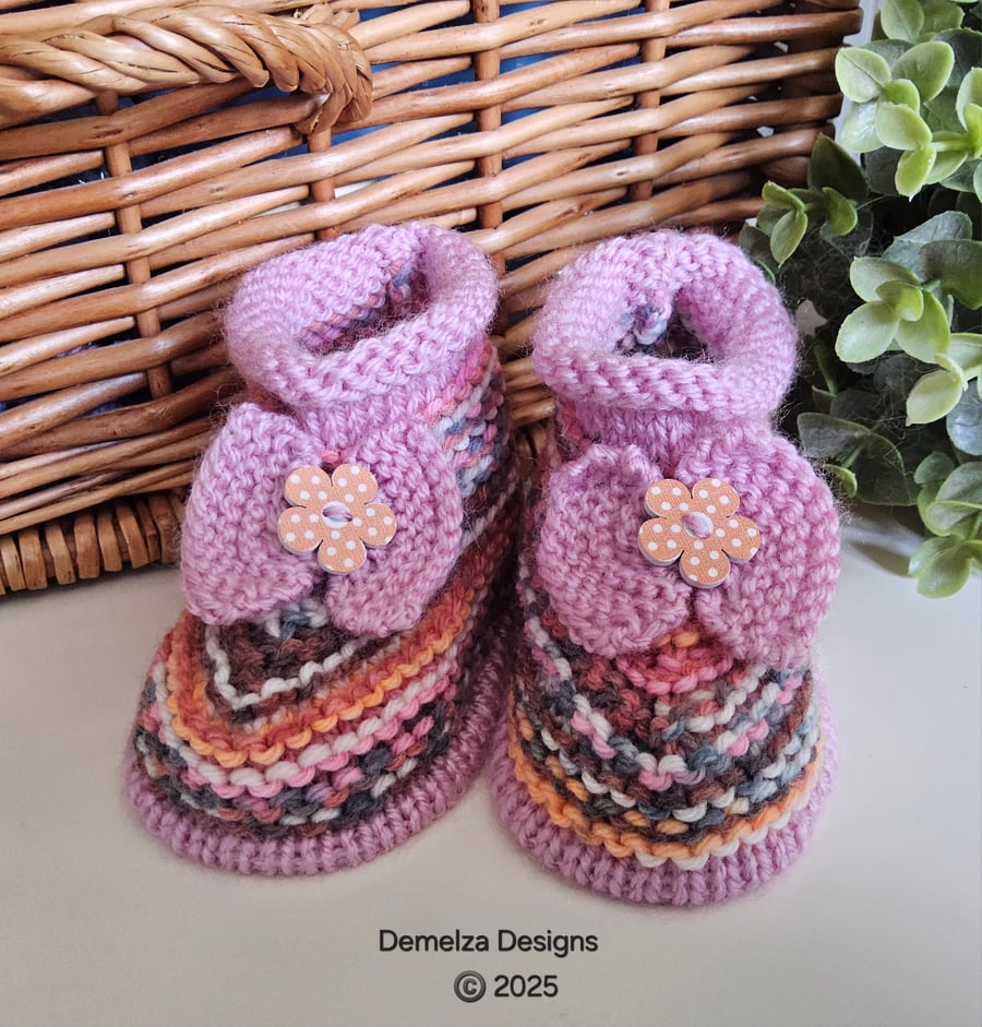 Designer Baby Girl's Hand Knitted High Ankle Booties  6-9 months