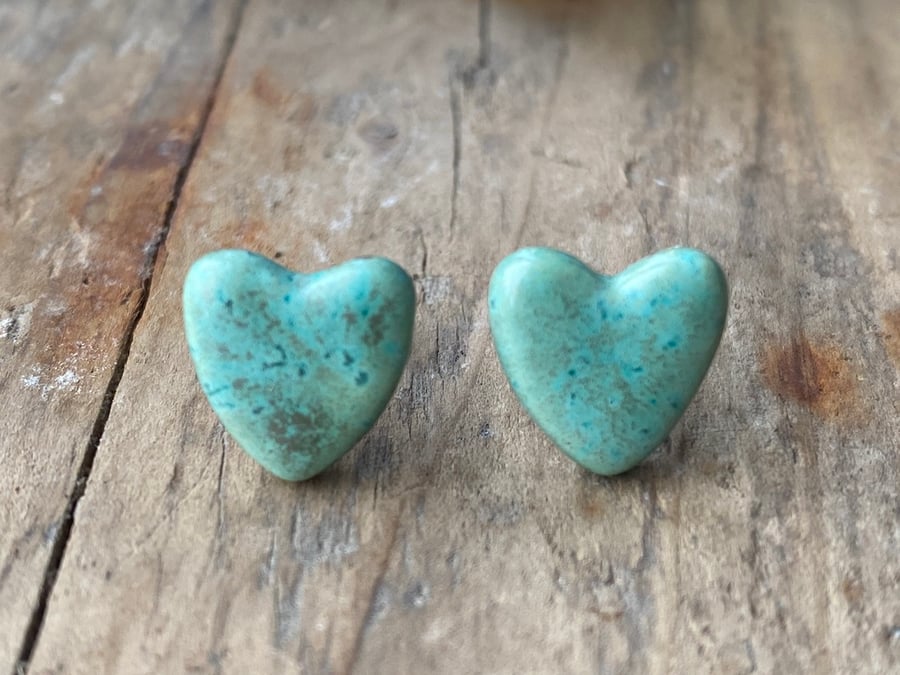 Handmade Ceramic and Sterling Silver Stud Heart Earrings