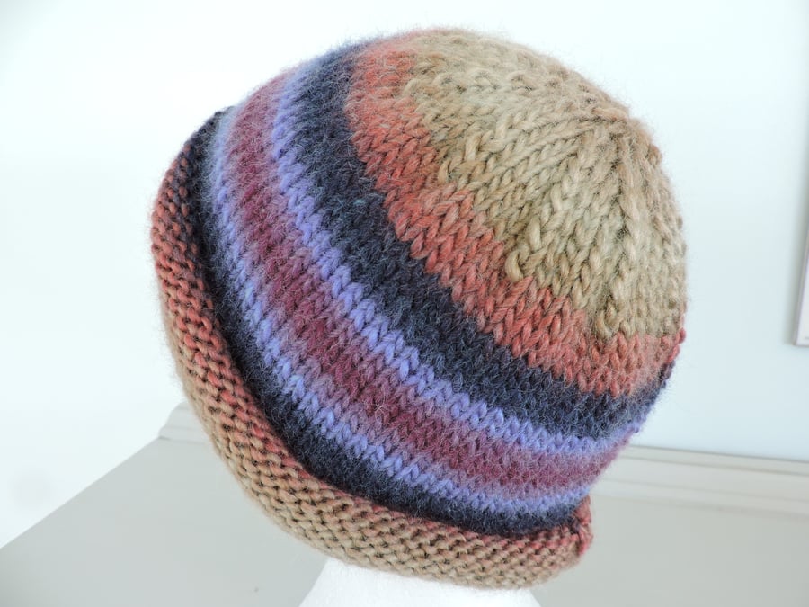 Knitted Beanie Hat Adults Autumn Colours