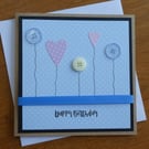 Button Flowers Birthday Card - Blue Polka Dots