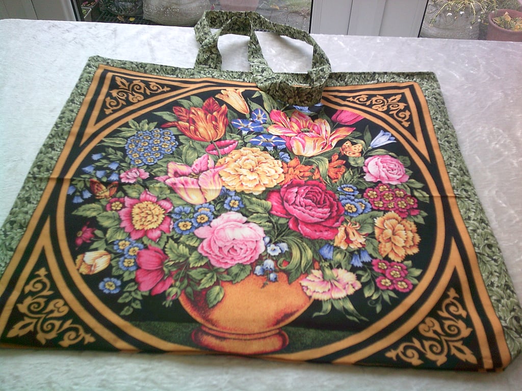 Bowl of Spring Flowers Fabric Shopping Bag