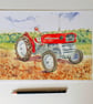Art print of vintage red tractor from original watercolour A4 - Image 2