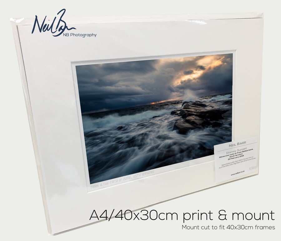 Stormy Sunset at Troon Ballast Bank, Ayrshire - A4 (40x30cm) Unframed Print