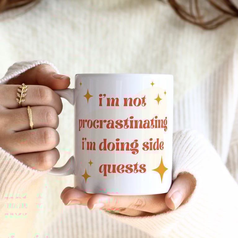 Procrastinating Mug - Stars: Funny Mug - Side Quests - Gamer Humour Gift
