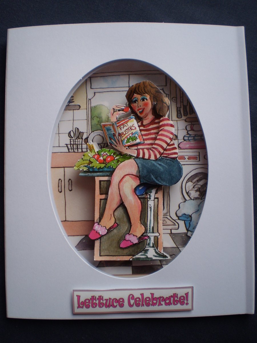 Humorous Birthday Card Reduced Price, lady on diet,3D