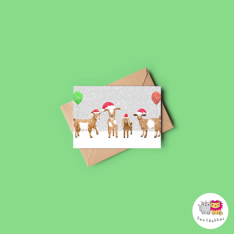 Goat Christmas Card, A6 Christmas Card, Cute Animal Christmas Card