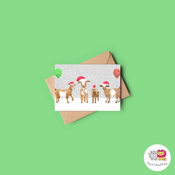 Goat Christmas Card, A6 Christmas Card, Cute Animal Christmas Card