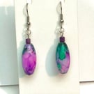 Pink, Lilac and Green Oval Bead Earrings