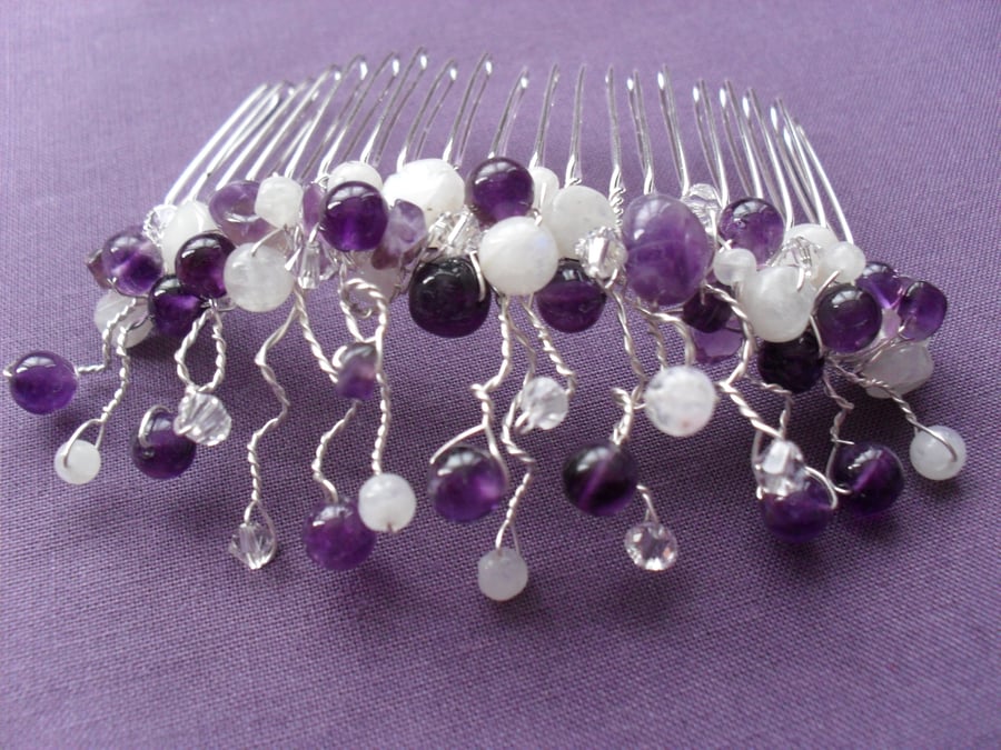 Amethyst and Moonstone Hair Comb HC023