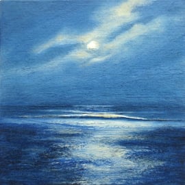 October moonlit beach low tide painting coastal decor beach art