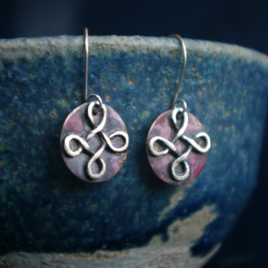 Silver and Copper Celtic Dangle Earrings