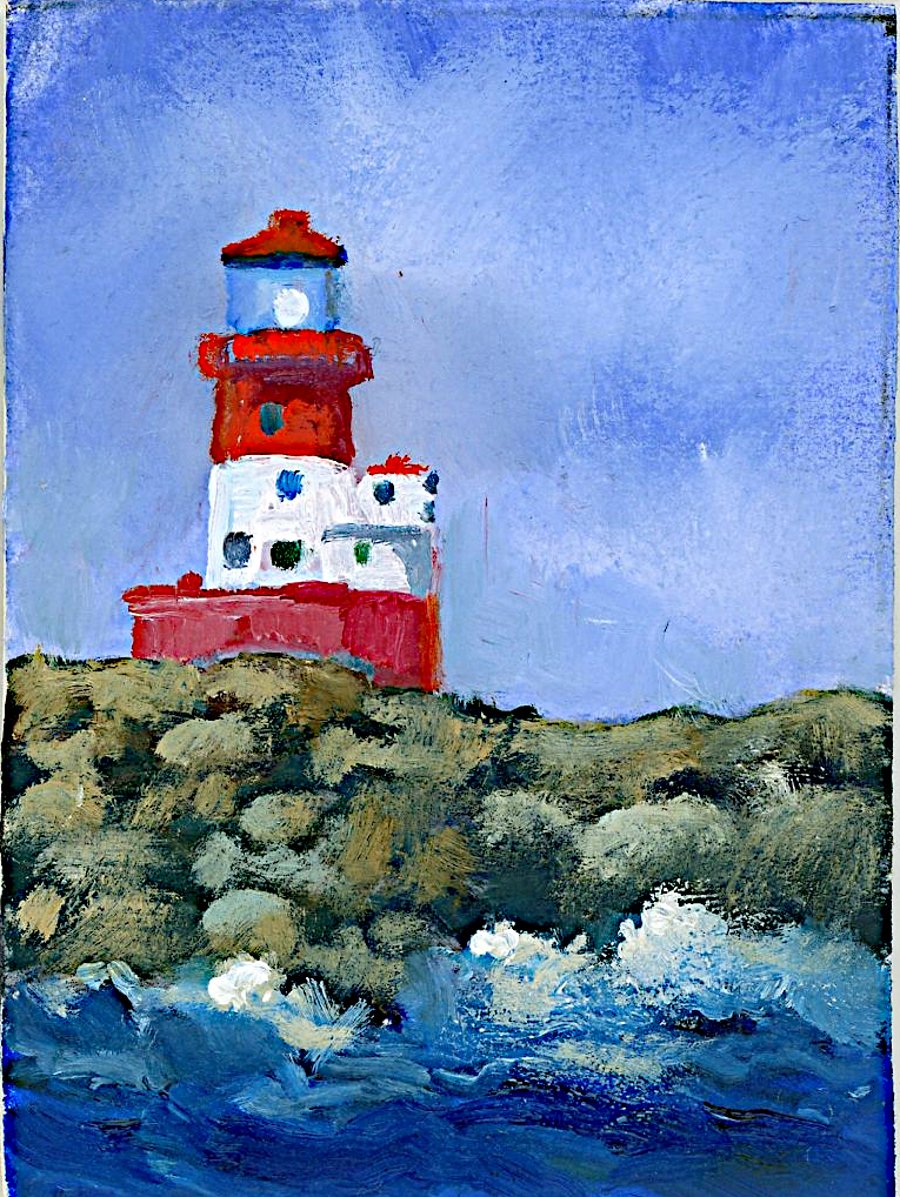 Longstone Lighthouse, Farne Islands---small oil painting