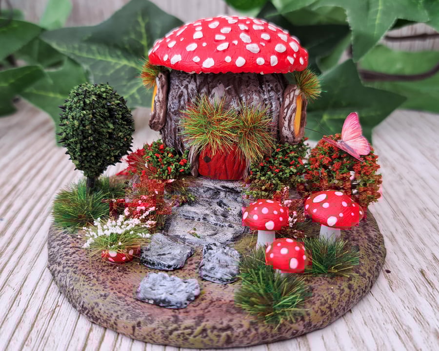 Miniature Red Mushroom Fairy House