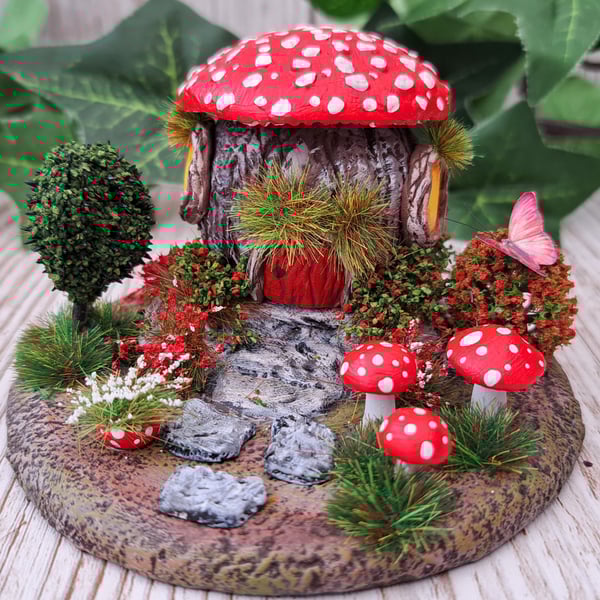 Miniature Red Mushroom Fairy House