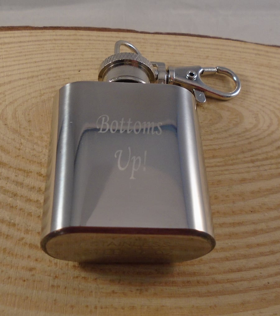 Stainless Steel Engraved One Ounce Hip Flask Keyring
