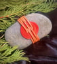 Orange and Tan Woven Spiral Zen Stone, Leather Wrapped Rock, Japanese Inspired - Image 3
