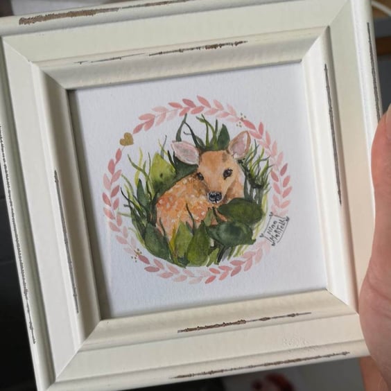 Fawn Deer Framed Original Watercolour Painting by Nina Martell