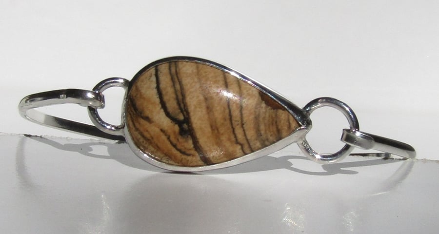 Picture Jasper Oval Cuff Bangle Sterling Silver Hallmarked Gift for her 