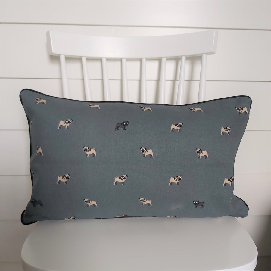 Sophie Allport Pugs Cushion with Black Piping
