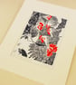 Hens - Flock of White Sussex Hens - Original linocut print - Image 4