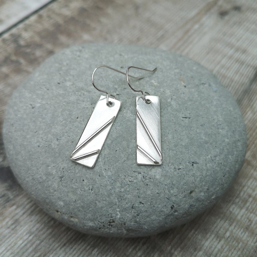 Sterling Silver Geometric Rectangle Earrings