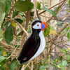 Fused Glass Birds, PUFFIN bird lover gift, British bird, hanging bird
