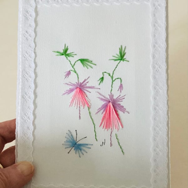  Embroidered hanging decoration, Fuchsia embroidered picture,