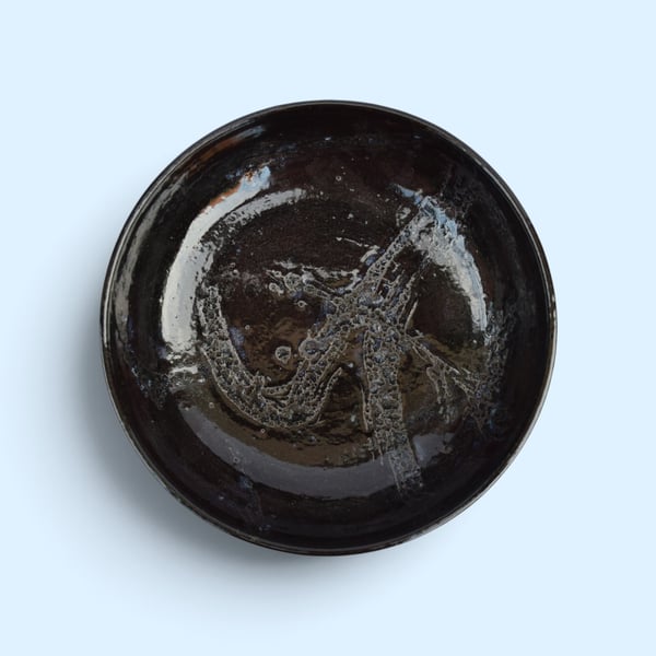Wheel thrown, stoneware, deep brown, ramen, salad, fruit, serving bowl 