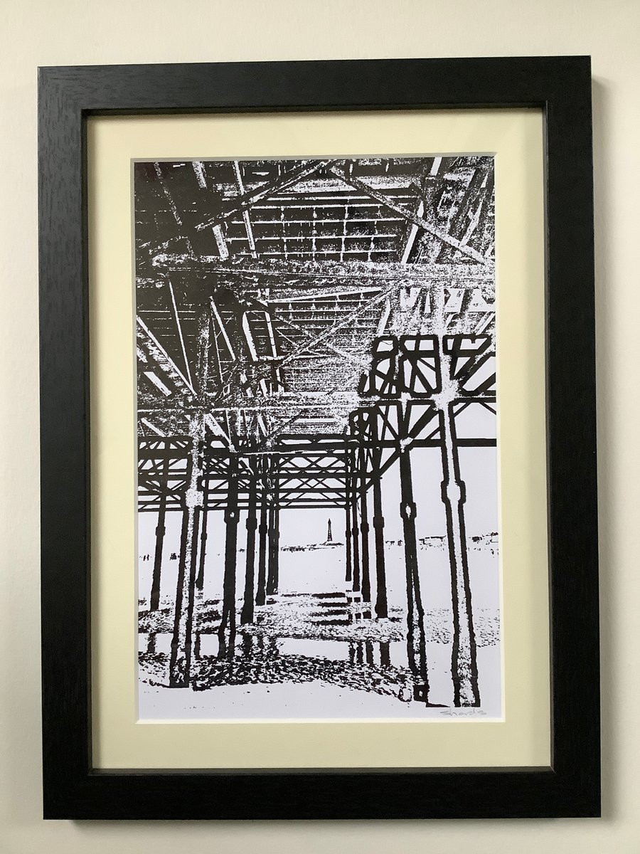 Original Monochrome Print Framed Unique One of a Kind Eco Friendly Blackpool