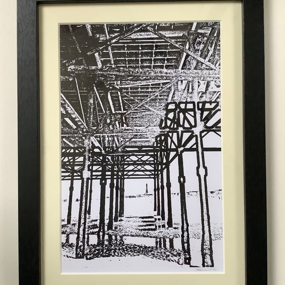 Original Monochrome Print Framed Unique One of a Kind Eco Friendly Blackpool