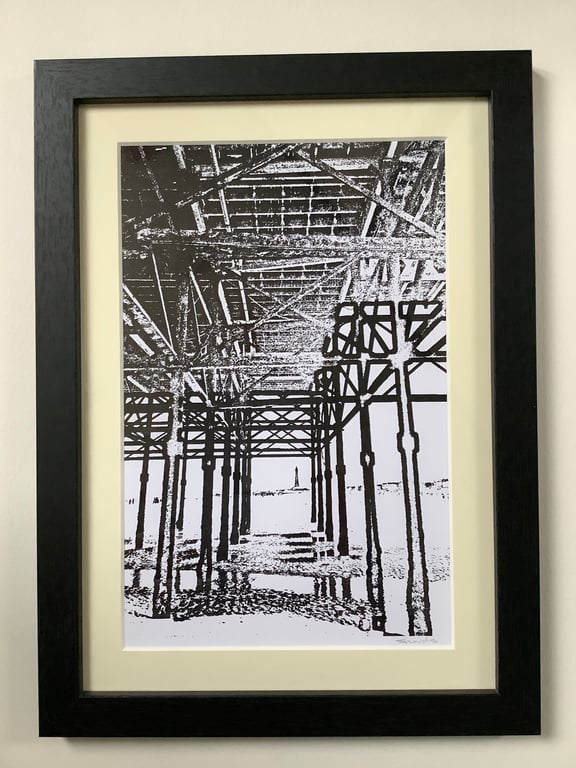 Original Monochrome Print Framed Unique One of a Kind Eco Friendly Blackpool