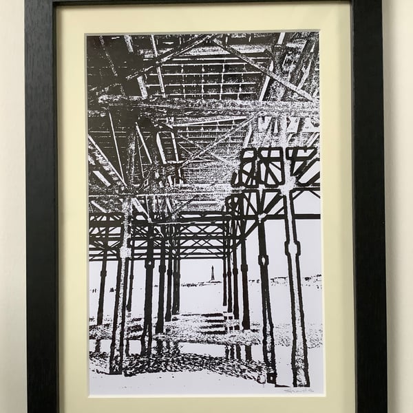 Original Monochrome Print Framed Unique One of a Kind Eco Friendly Blackpool