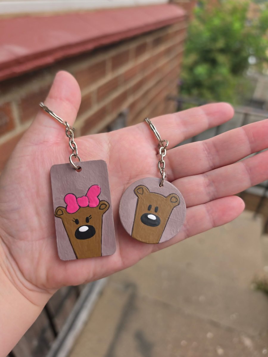 Handmade Wooden Bear Keyring Set (Pair)