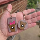 Handmade Wooden Bear Keyring Set (Pair)