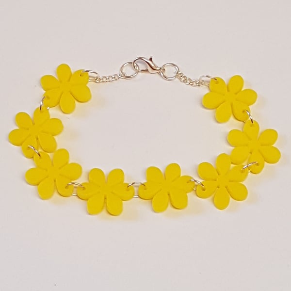 Flower Chain Bracelet - Acrylic Yellow