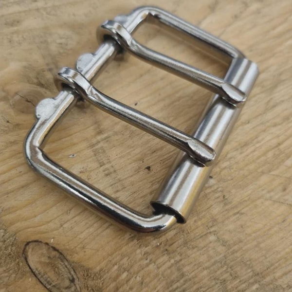Belt Buckle DOUBLE PRONGS Roller Nickel Plated Suit 65mm wide Strap