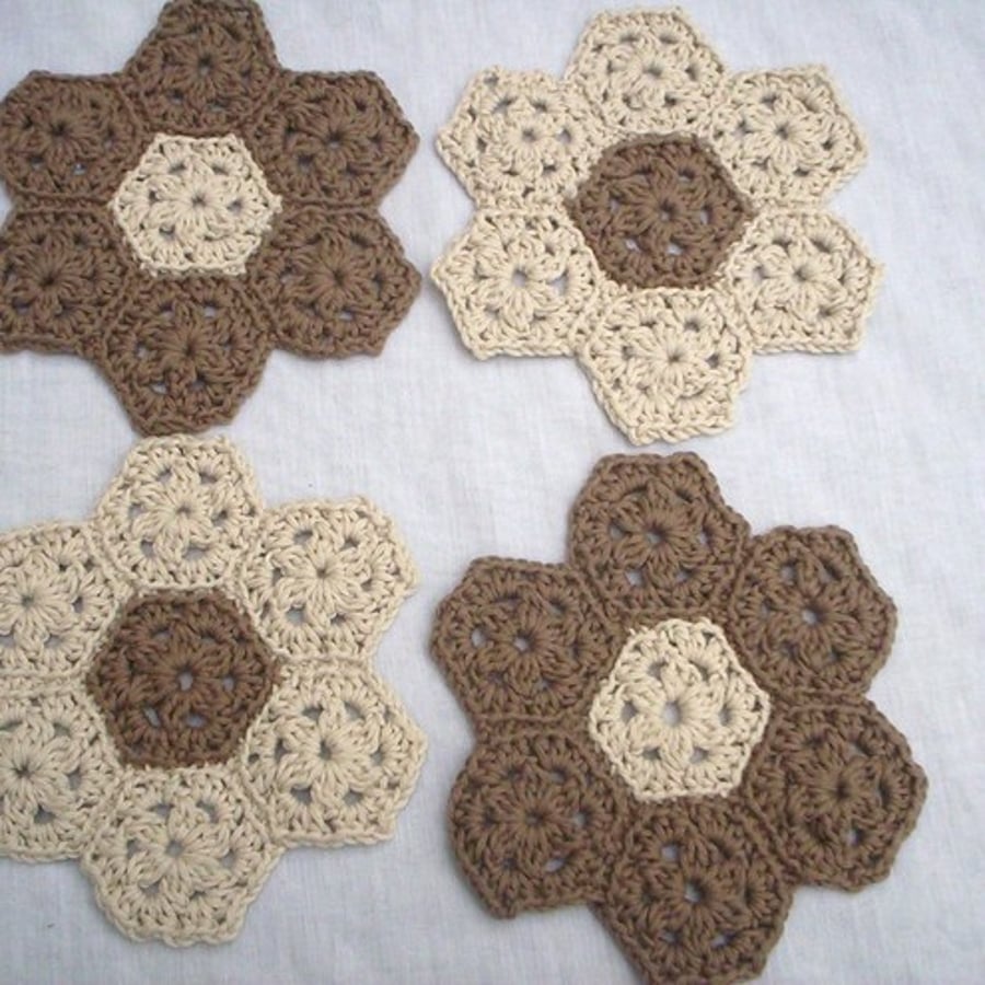 organic cotton coasters, crochet coasters, coasters set of four