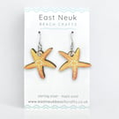 Starfish Earrings. Handmade Dangly Wooden and Sterling Silver Seaside Jewellery.