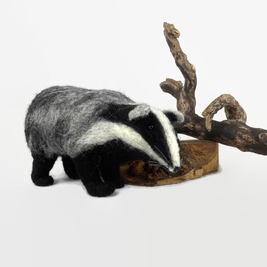 Badger, needle felted ornament, british wildlife