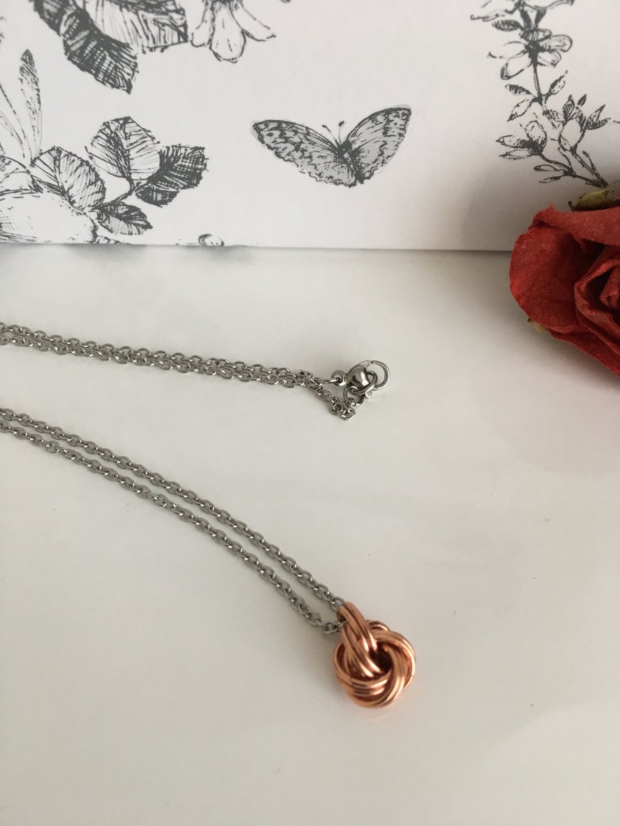 Copper Infinity Love Knot Necklace 7th, 9th, 22nd Anniversary Gift for Her.
