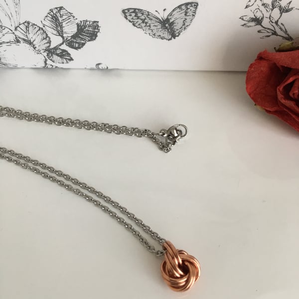 Copper Infinity Love Knot Necklace 7th, 9th, 22nd Anniversary Gift for Her.