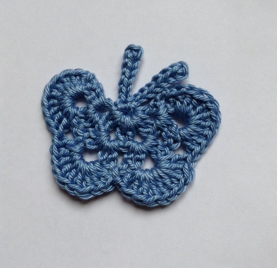 Crochet Butterfly Appliqué Embellishment in Denim Blue