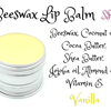 Beeswax Lip Balm. Vanilla flavour. Natural ingredients. SPF. Vitamin E. Handmade