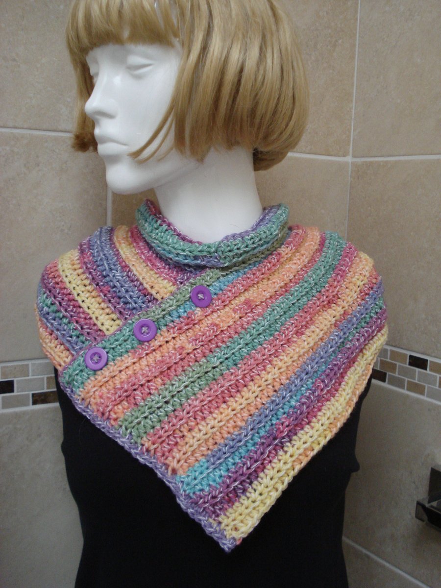 Crochet Multi Colour Cowl Scarf With Mock Cross Over